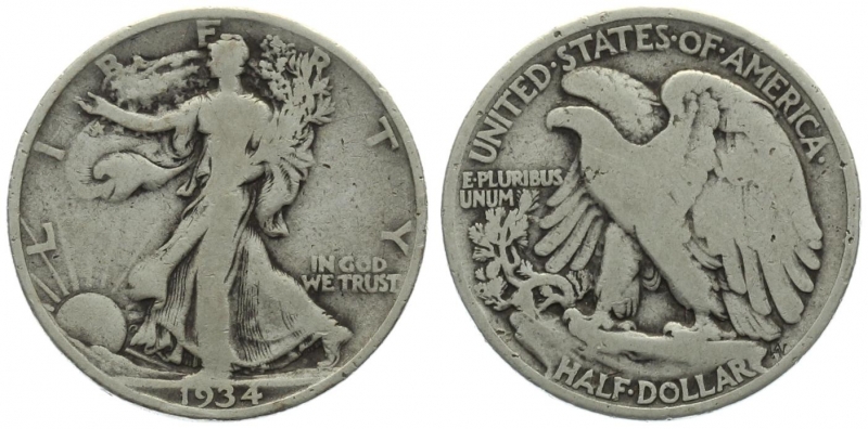 USA 1/2 Dollar 1934 o. Mzz. - Walking Liberty